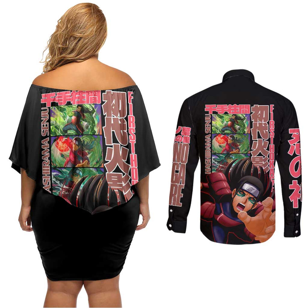 Hashirama Senju V2 Naruto Couples Matching Off Shoulder Short Dress and Long Sleeve Button Shirt Japan Anime Style