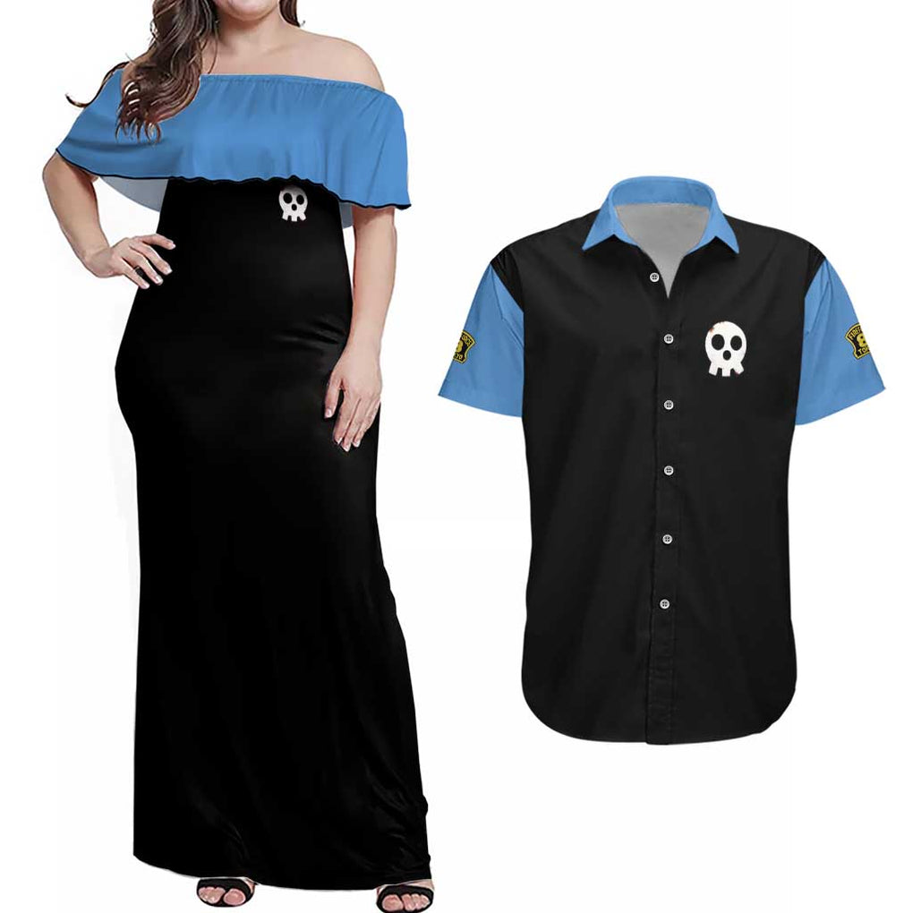 Company 8 Fire Force Couples Matching Off Shoulder Maxi Dress and Hawaiian Shirt Japan Anime Style