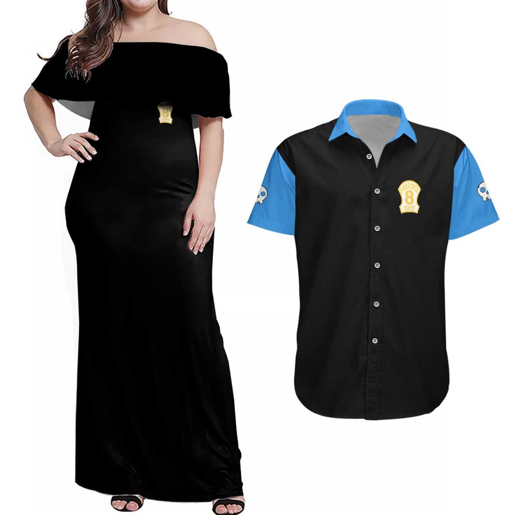 Maki Oze Fire Force Couples Matching Off Shoulder Maxi Dress and Hawaiian Shirt Japan Anime Style