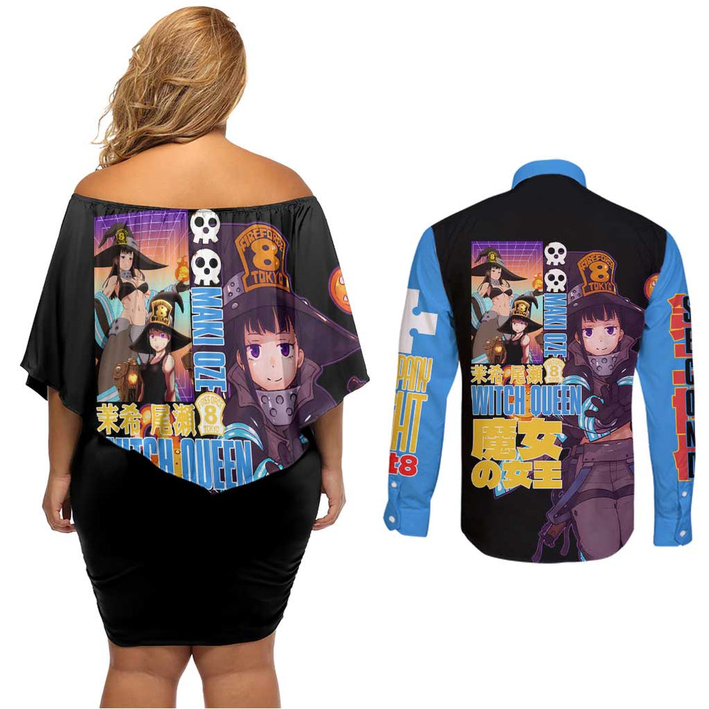 Maki Oze Fire Force Couples Matching Off Shoulder Short Dress and Long Sleeve Button Shirt Japan Anime Style