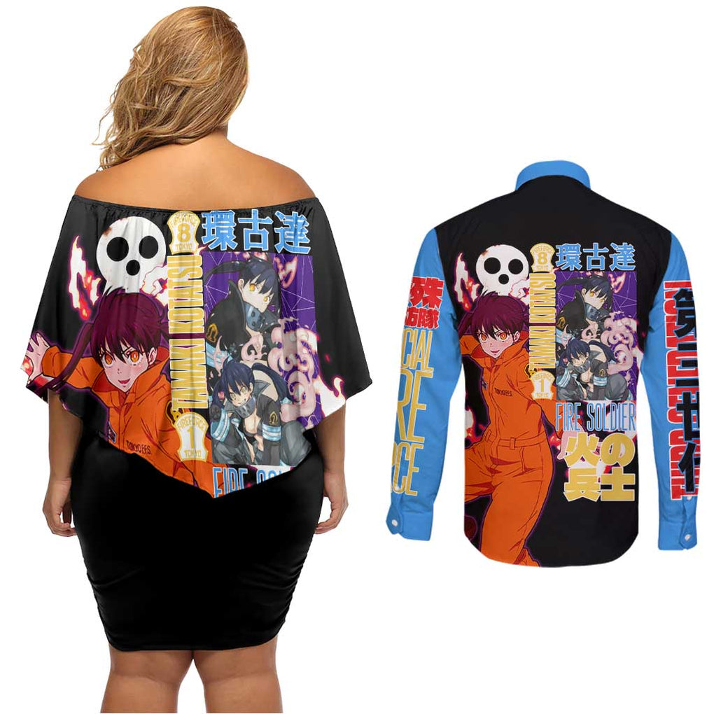 Tamaki Kotatsu Fire Force Couples Matching Off Shoulder Short Dress and Long Sleeve Button Shirt Japan Anime Style