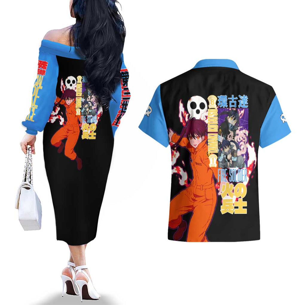 Tamaki Kotatsu Fire Force Couples Matching Off The Shoulder Long Sleeve Dress and Hawaiian Shirt Japan Anime Style