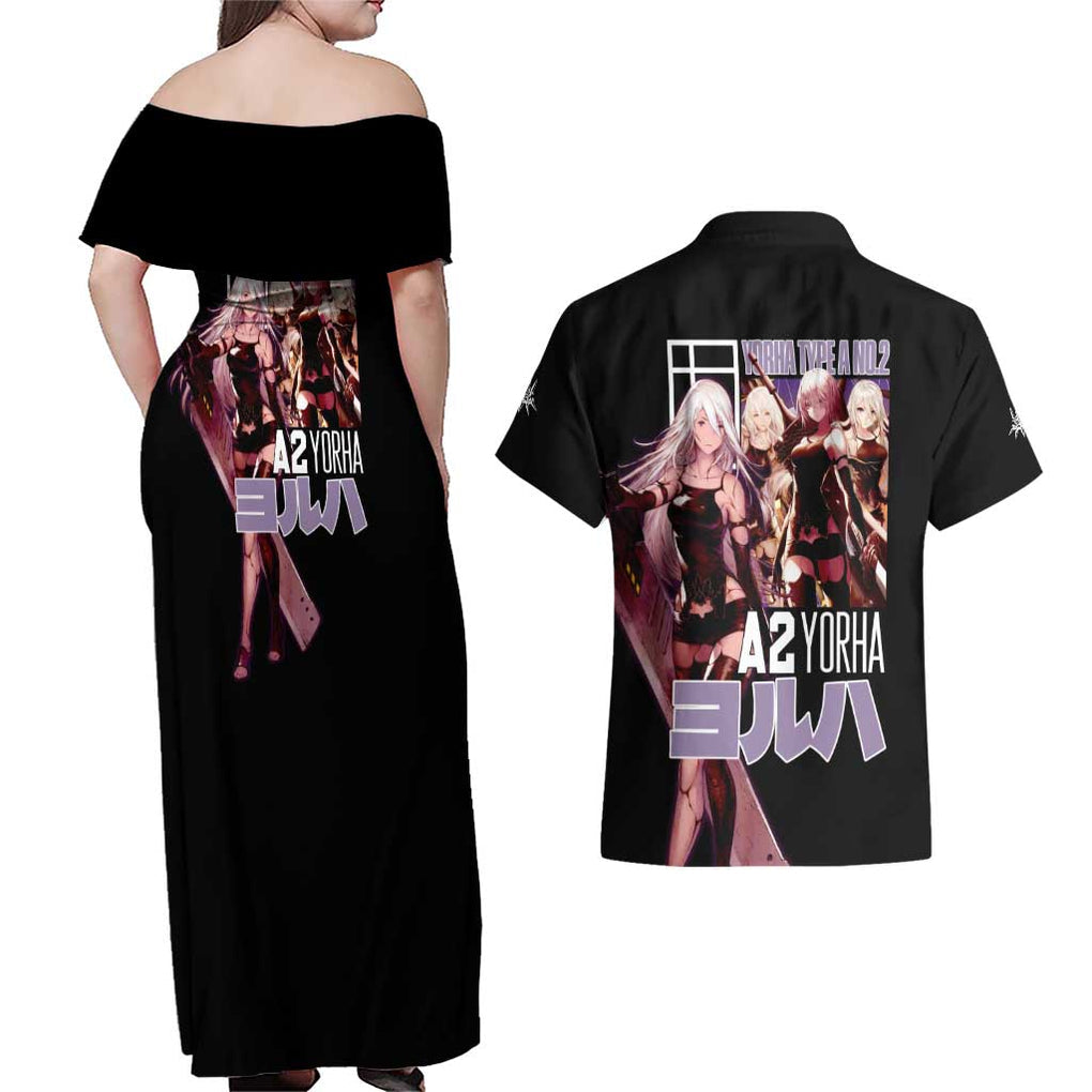 A2 Nier Automata Couples Matching Off Shoulder Maxi Dress and Hawaiian Shirt Japan Anime Style
