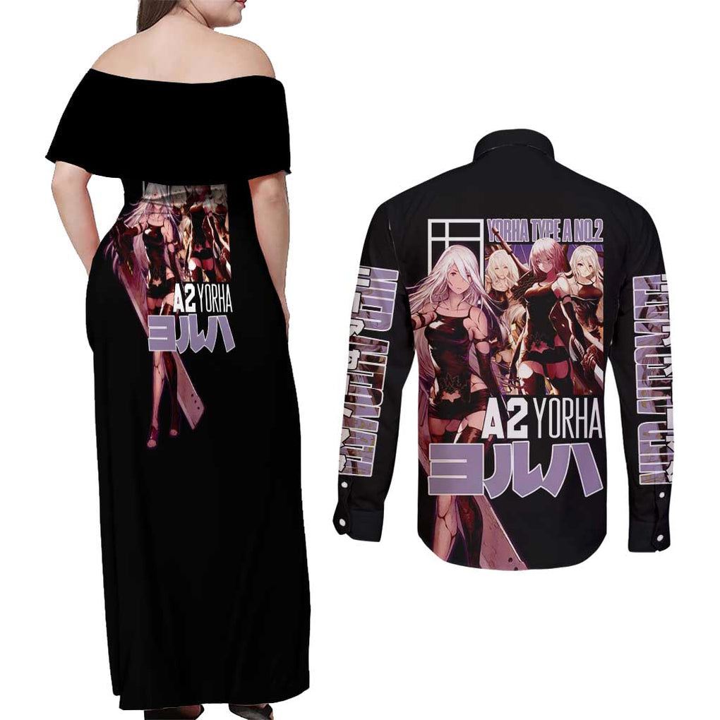 A2 Nier Automata Couples Matching Off Shoulder Maxi Dress and Long Sleeve Button Shirt Japan Anime Style
