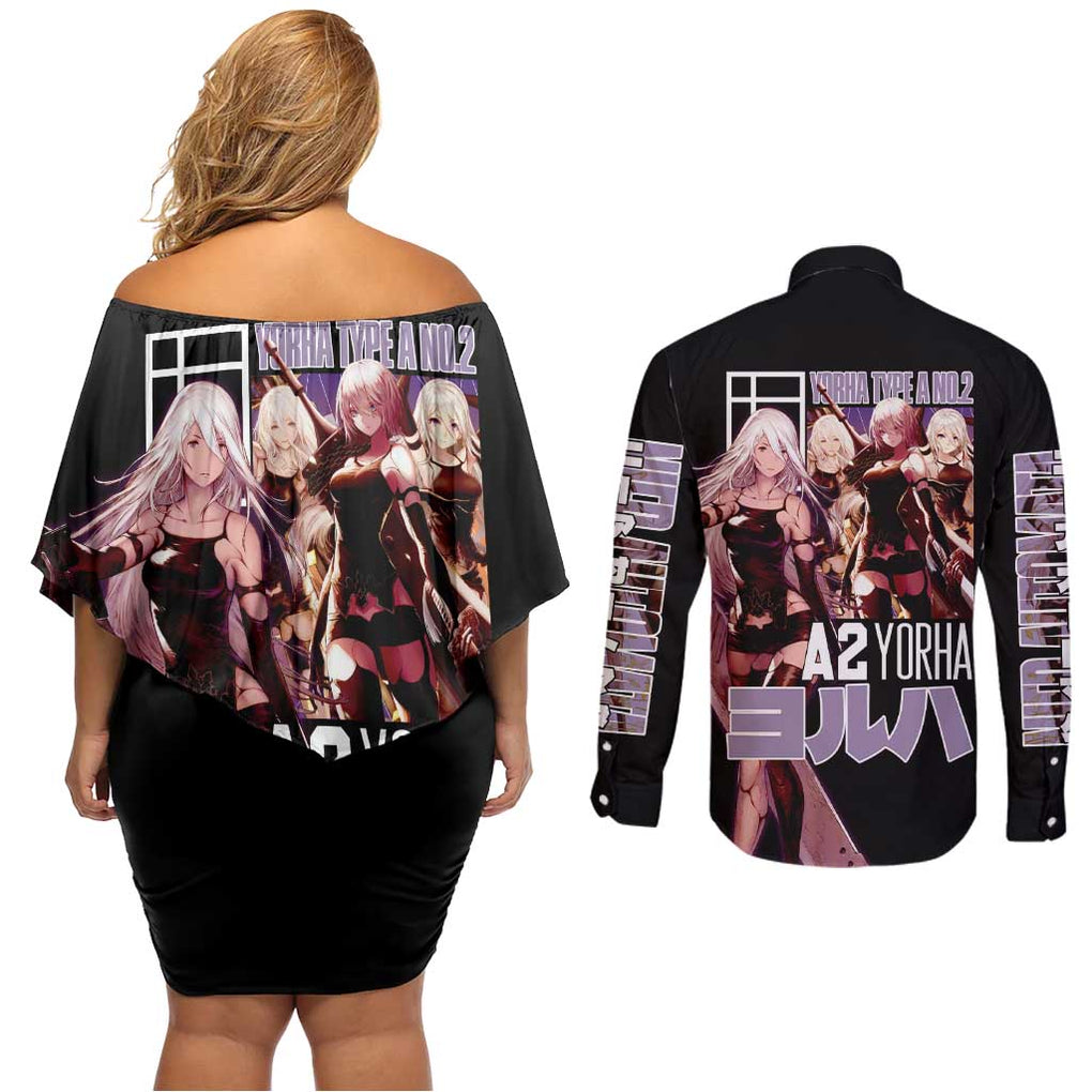 A2 Nier Automata Couples Matching Off Shoulder Short Dress and Long Sleeve Button Shirt Japan Anime Style