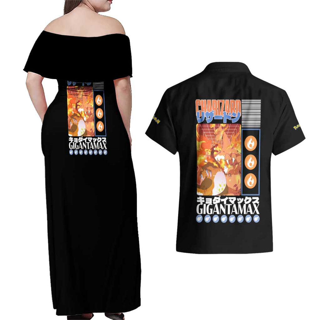 Gigantamax Charizard Poke Couples Matching Off Shoulder Maxi Dress and Hawaiian Shirt Japan Anime Style