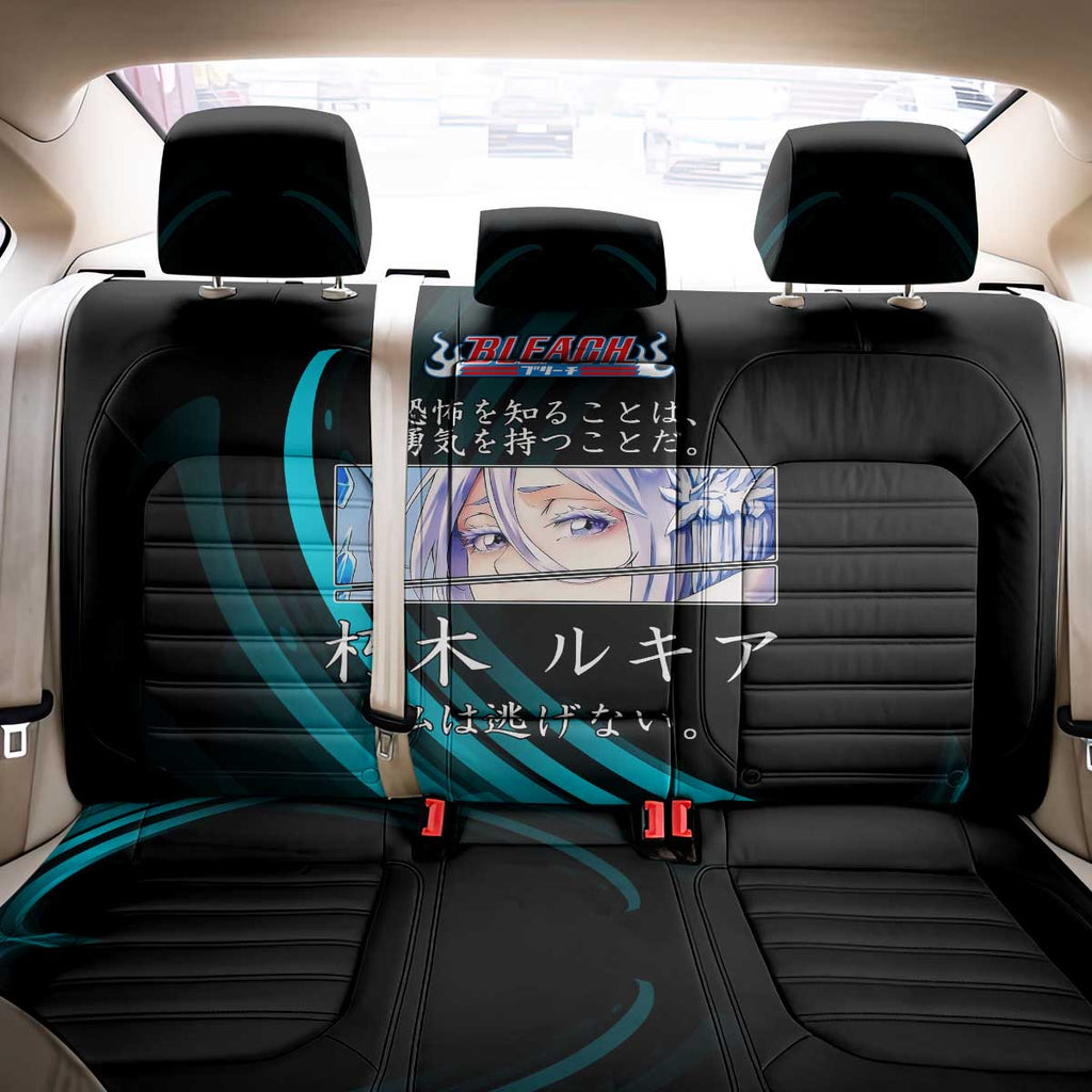 Rukia Kuchiki Bleach Anime Black and Teal Theme Back Car Seat Cover with Zanpakuto Pose and Japanese Quote Design - The Mazicc