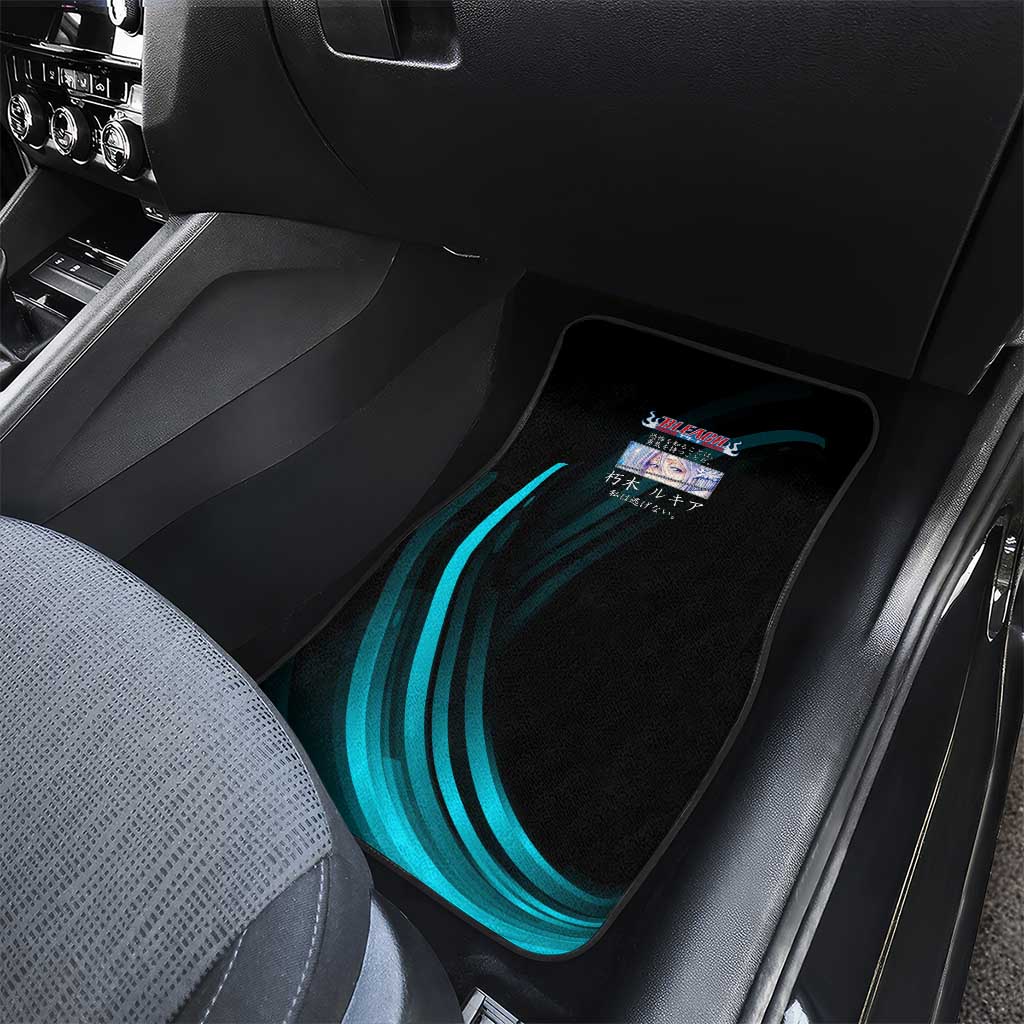 Rukia Kuchiki Bleach Anime Black and Teal Theme Car Mats with Zanpakuto Pose and Japanese Quote Design - The Mazicc