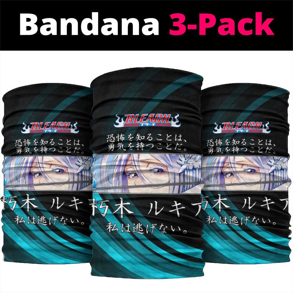 Rukia Kuchiki Bleach Anime Black and Teal Theme Neck Gaiter with Zanpakuto Pose and Japanese Quote Design - The Mazicc