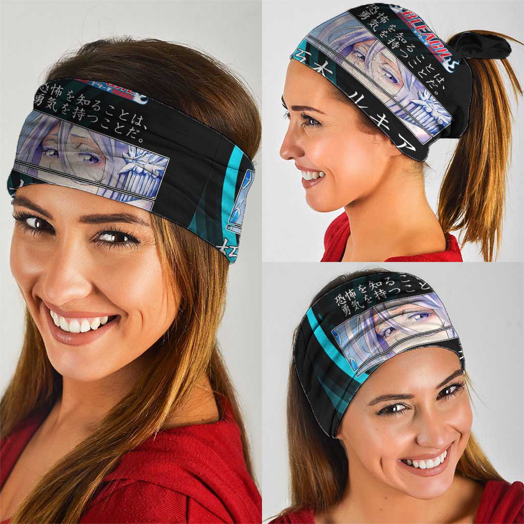 Rukia Kuchiki Bleach Anime Black and Teal Theme Neck Gaiter with Zanpakuto Pose and Japanese Quote Design - The Mazicc