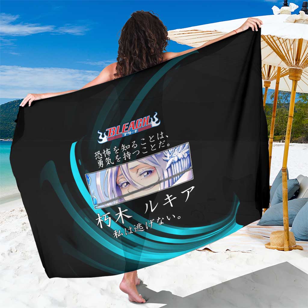 Rukia Kuchiki Bleach Anime Black and Teal Theme Sarong with Zanpakuto Pose and Japanese Quote Design - The Mazicc