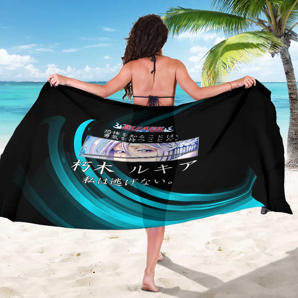Rukia Kuchiki Bleach Anime Black and Teal Theme Sarong with Zanpakuto Pose and Japanese Quote Design - The Mazicc