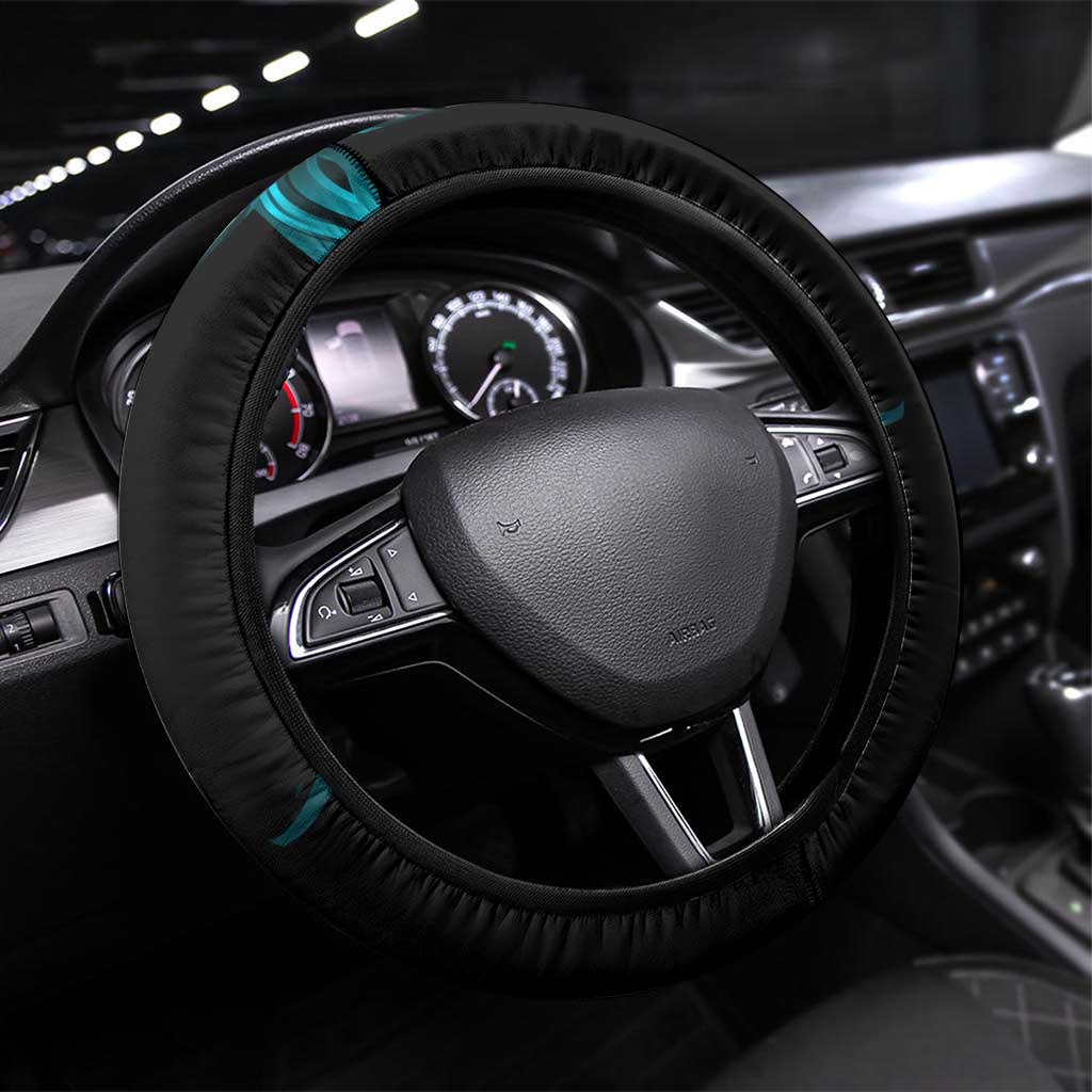 Rukia Kuchiki Bleach Anime Black and Teal Theme Steering Wheel Cover with Zanpakuto Pose and Japanese Quote Design - The Mazicc