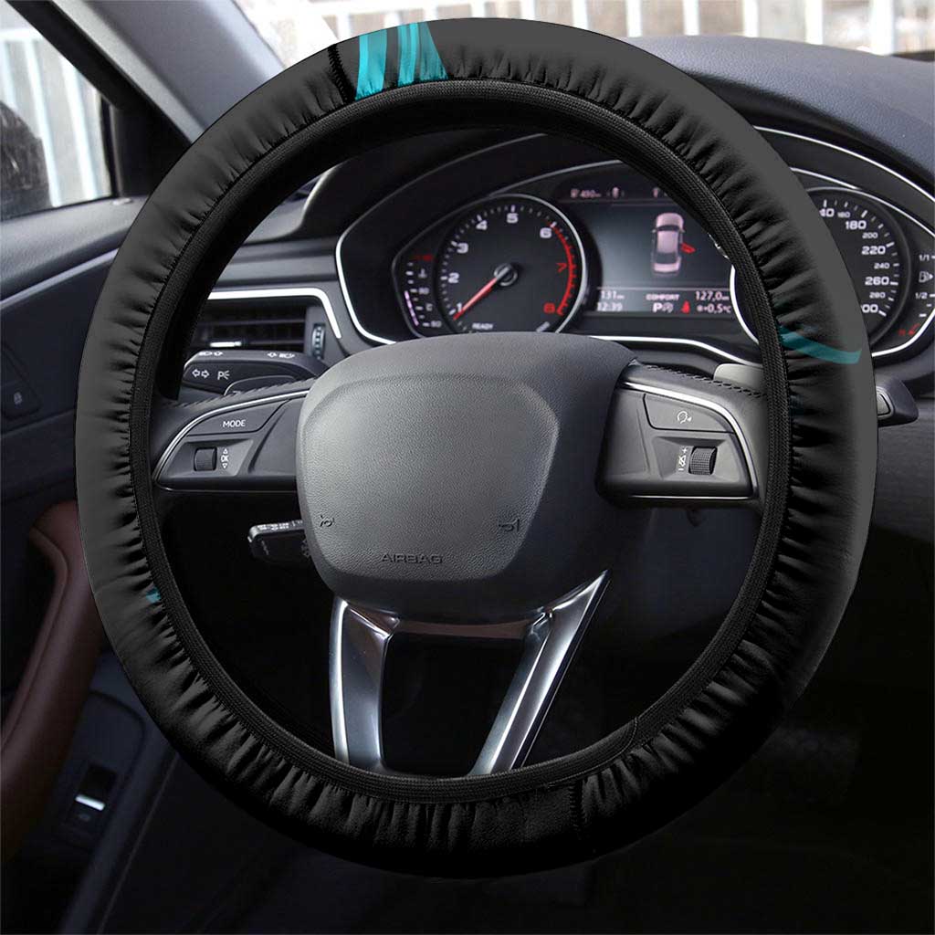 Rukia Kuchiki Bleach Anime Black and Teal Theme Steering Wheel Cover with Zanpakuto Pose and Japanese Quote Design - The Mazicc