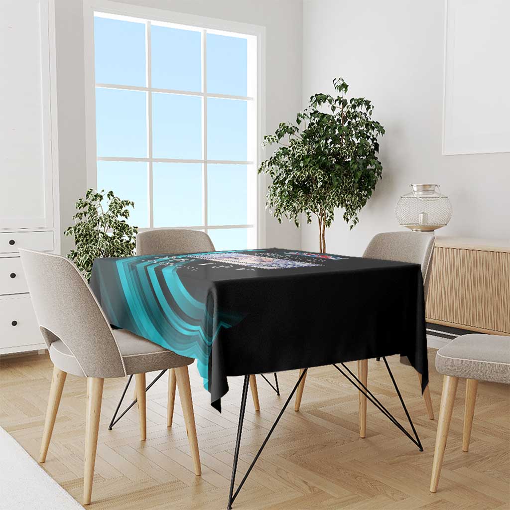Rukia Kuchiki Bleach Anime Black and Teal Theme Tablecloth with Zanpakuto Pose and Japanese Quote Design - The Mazicc