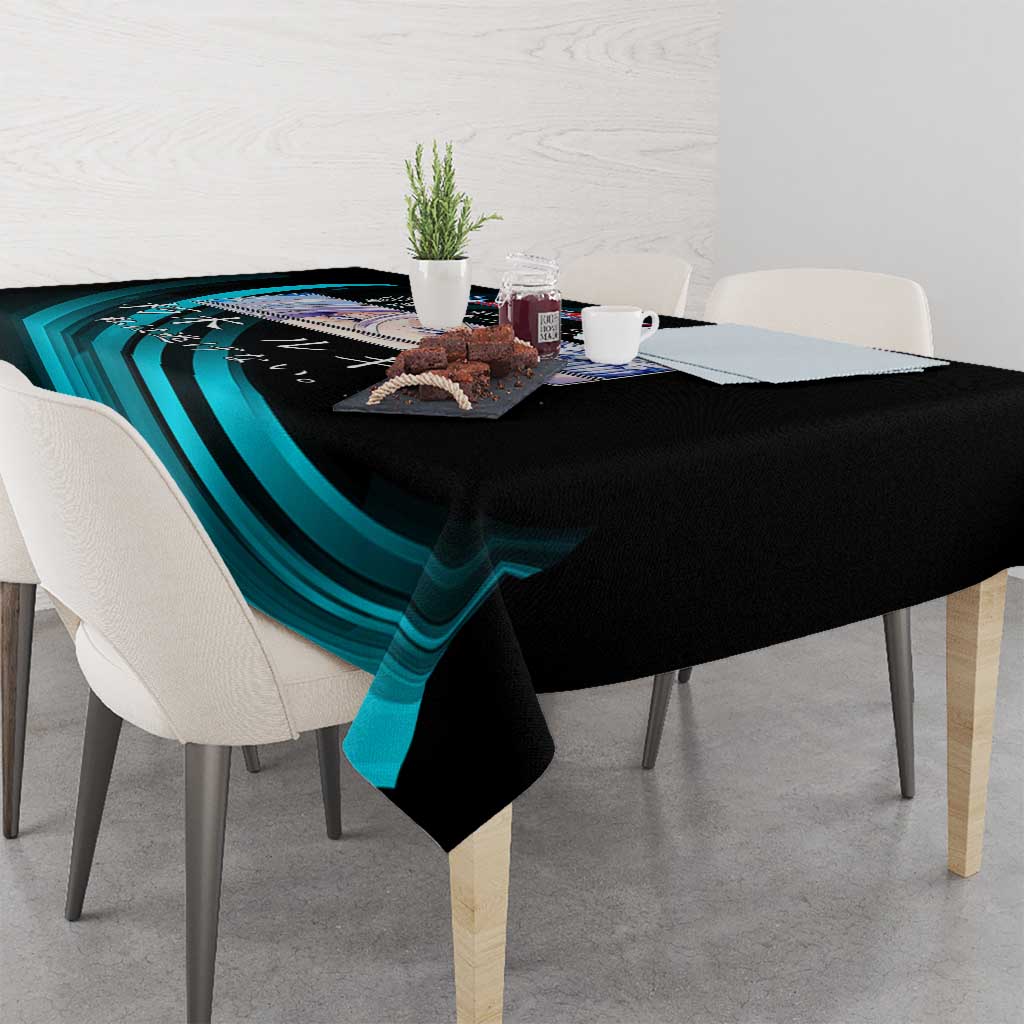 Rukia Kuchiki Bleach Anime Black and Teal Theme Tablecloth with Zanpakuto Pose and Japanese Quote Design - The Mazicc