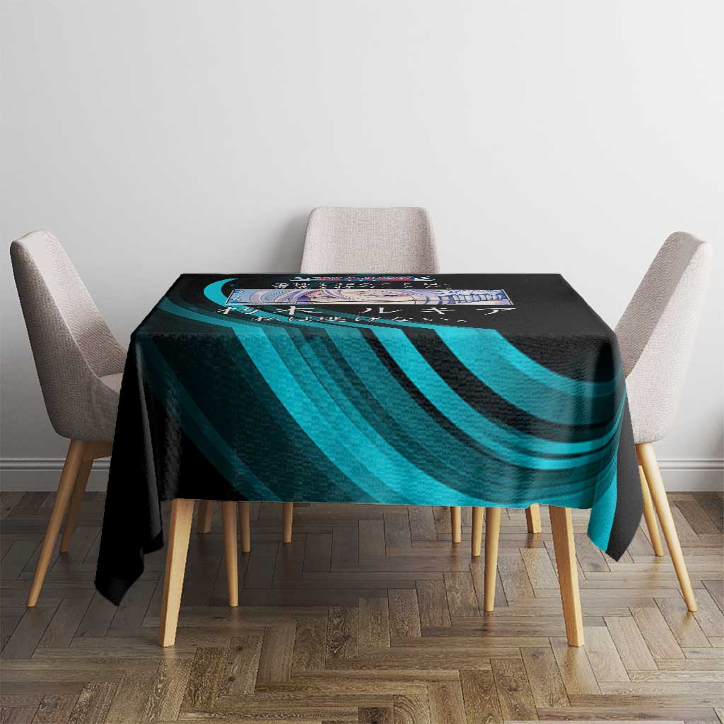 Rukia Kuchiki Bleach Anime Black and Teal Theme Tablecloth with Zanpakuto Pose and Japanese Quote Design - The Mazicc