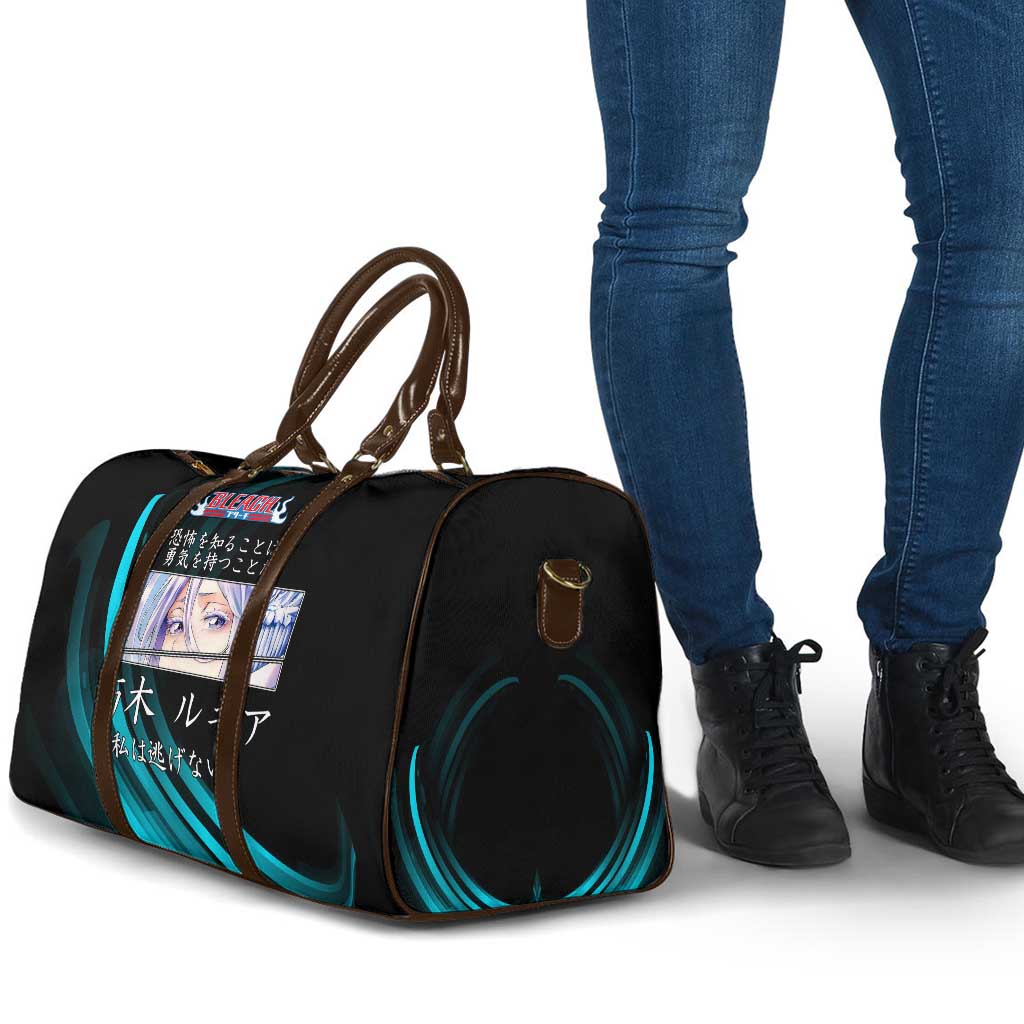 Rukia Kuchiki Bleach Anime Black and Teal Theme Travel Bag with Zanpakuto Pose and Japanese Quote Design - The Mazicc
