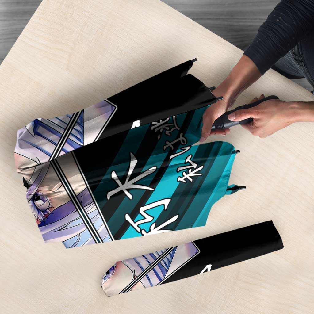 Rukia Kuchiki Bleach Anime Black and Teal Theme Umbrella with Zanpakuto Pose and Japanese Quote Design - The Mazicc
