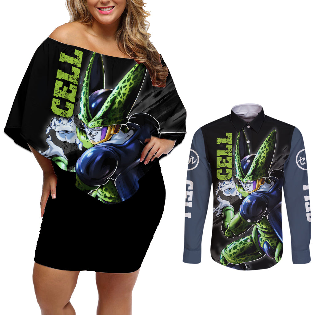 Perfect Cell Couples Matching Off Shoulder Short Dress and Long Sleeve Button Shirt