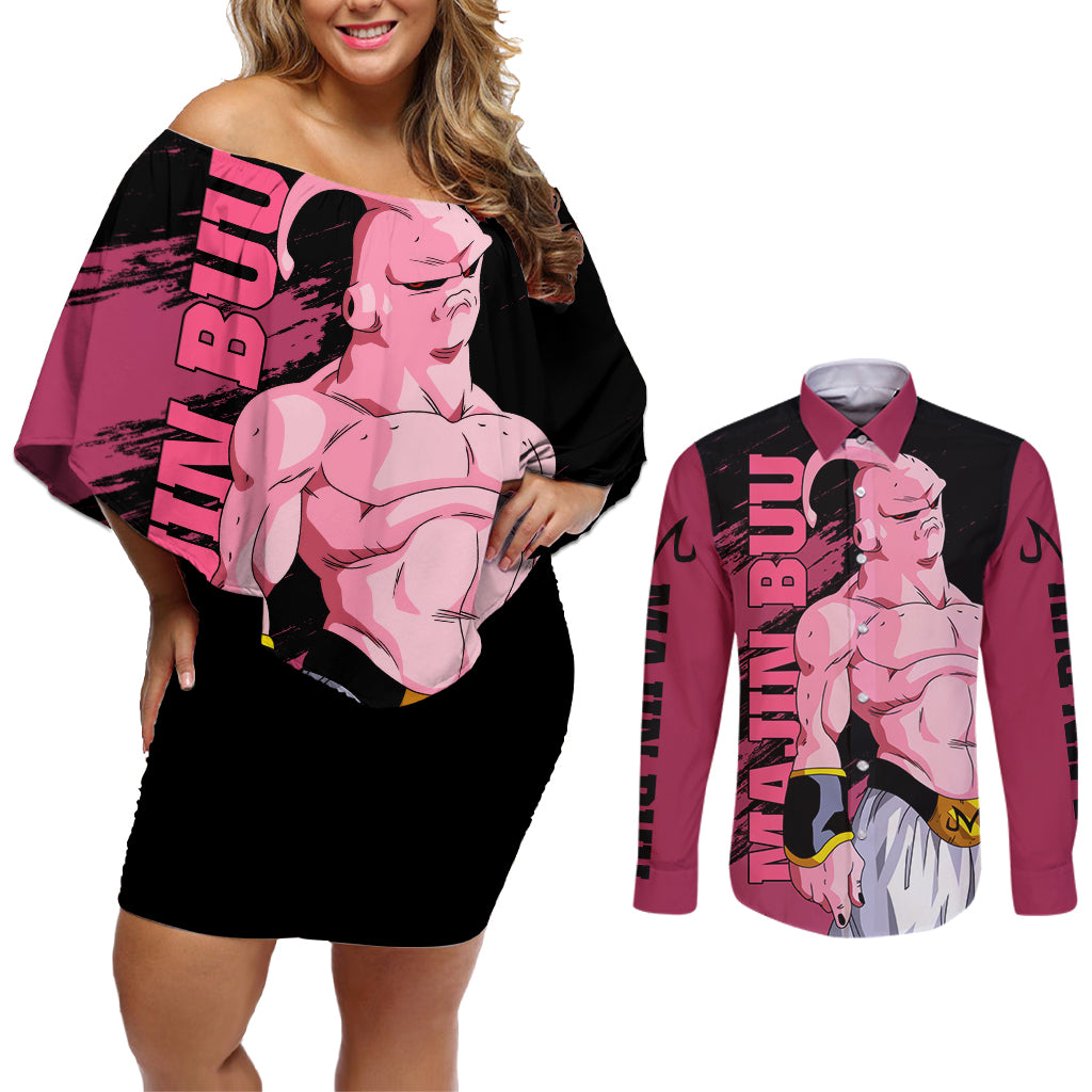 Skinny Majin Buu Couples Matching Off Shoulder Short Dress and Long Sleeve Button Shirt