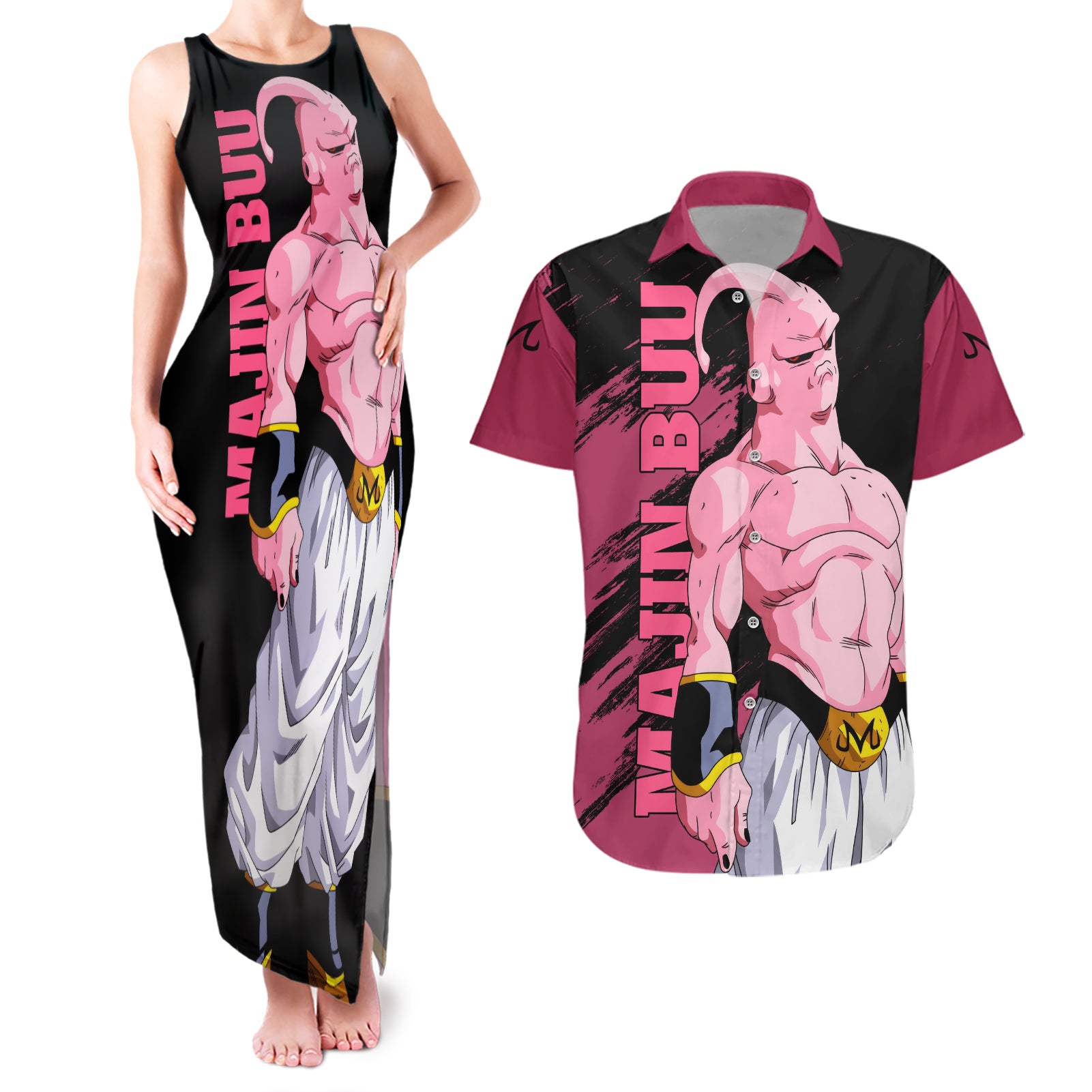 Skinny Majin Buu Couples Matching Tank Maxi Dress and Hawaiian Shirt