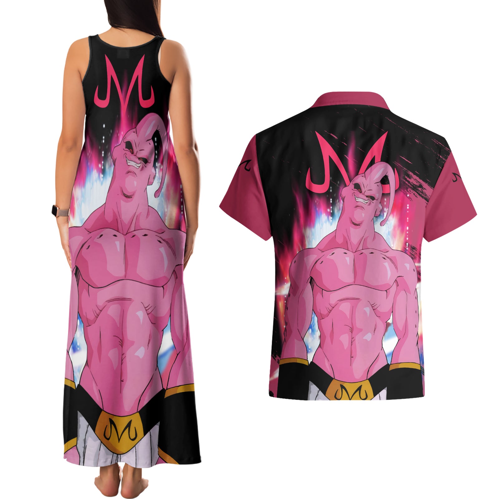 Skinny Majin Buu Couples Matching Tank Maxi Dress and Hawaiian Shirt