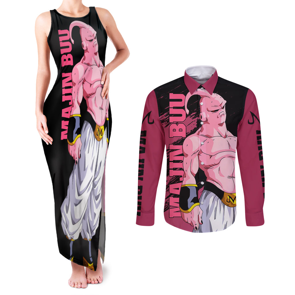 Skinny Majin Buu Couples Matching Tank Maxi Dress and Long Sleeve Button Shirt