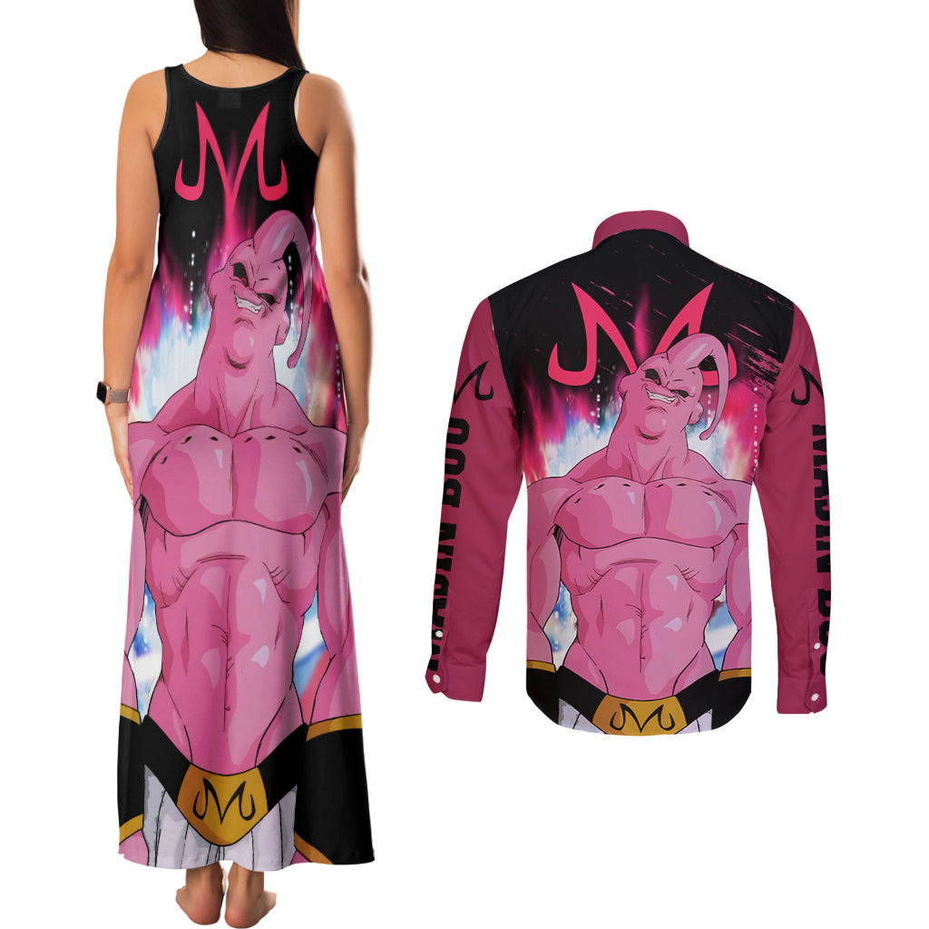 Skinny Majin Buu Couples Matching Tank Maxi Dress and Long Sleeve Button Shirt
