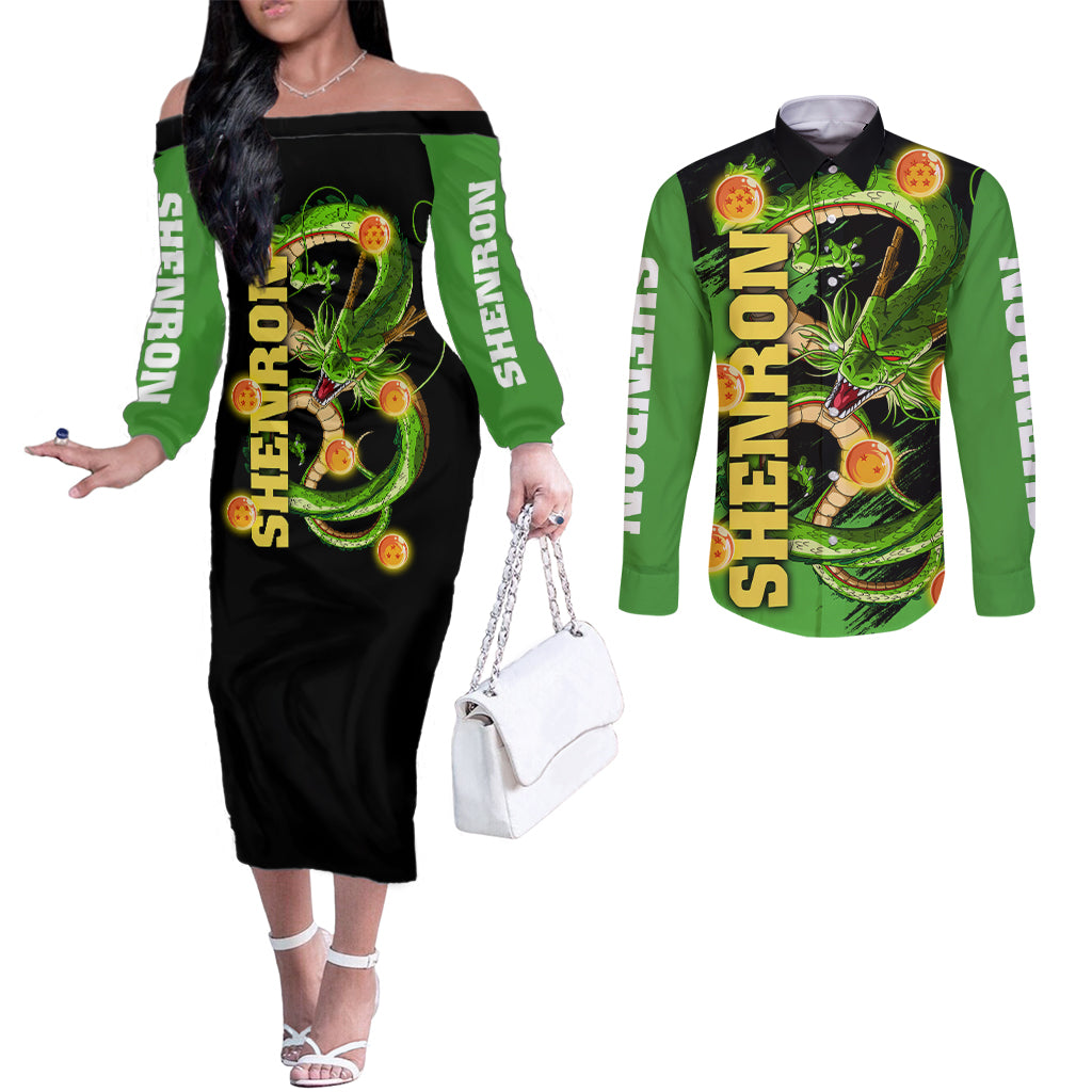 Dragon Shenron Couples Matching Off The Shoulder Long Sleeve Dress and Long Sleeve Button Shirt