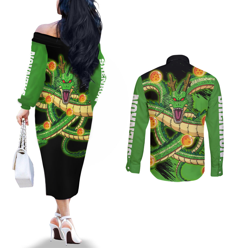 Dragon Shenron Couples Matching Off The Shoulder Long Sleeve Dress and Long Sleeve Button Shirt