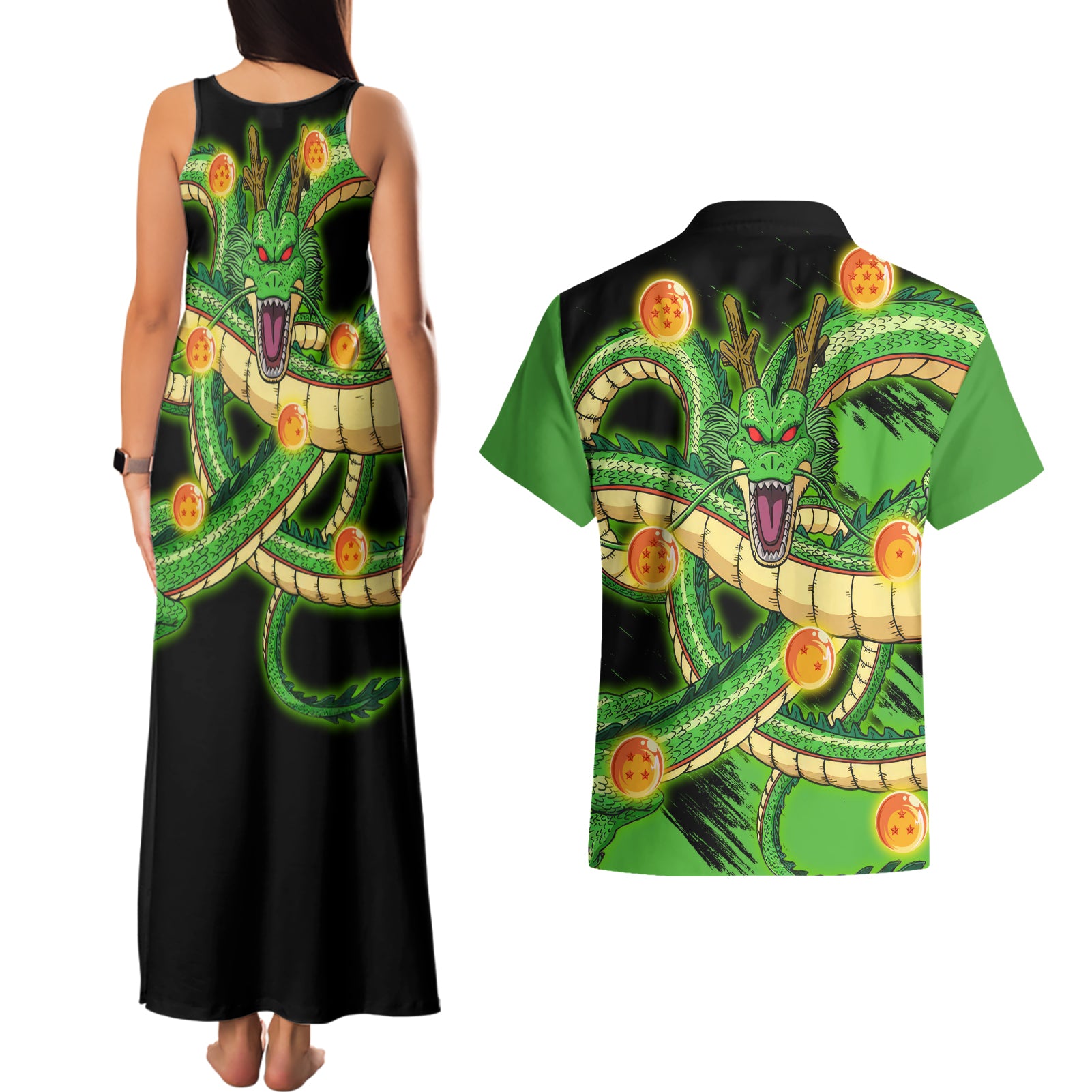 Dragon Shenron Couples Matching Tank Maxi Dress and Hawaiian Shirt