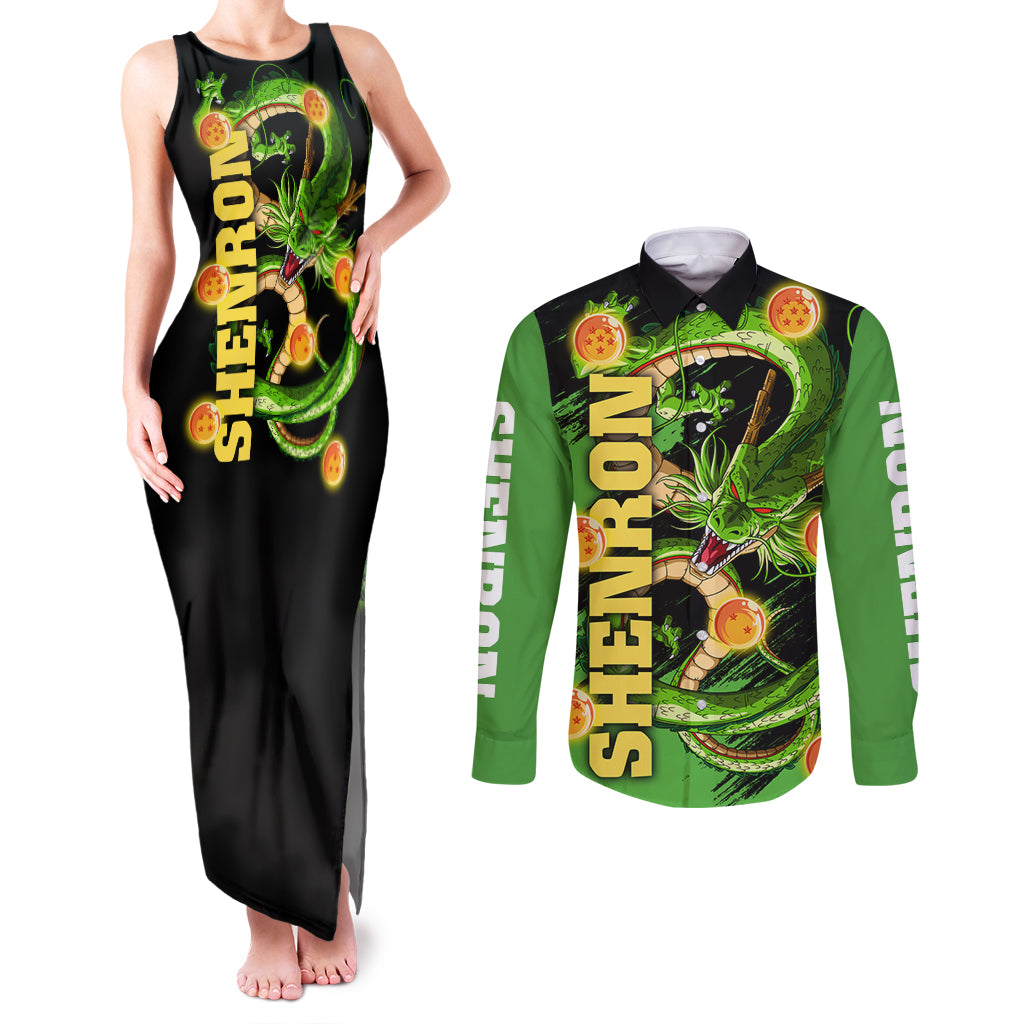 Dragon Shenron Couples Matching Tank Maxi Dress and Long Sleeve Button Shirt