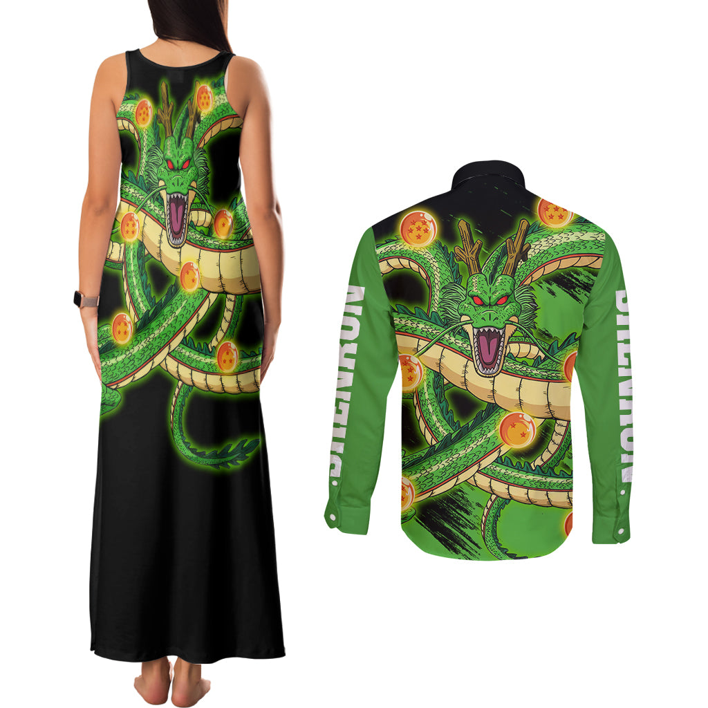 Dragon Shenron Couples Matching Tank Maxi Dress and Long Sleeve Button Shirt