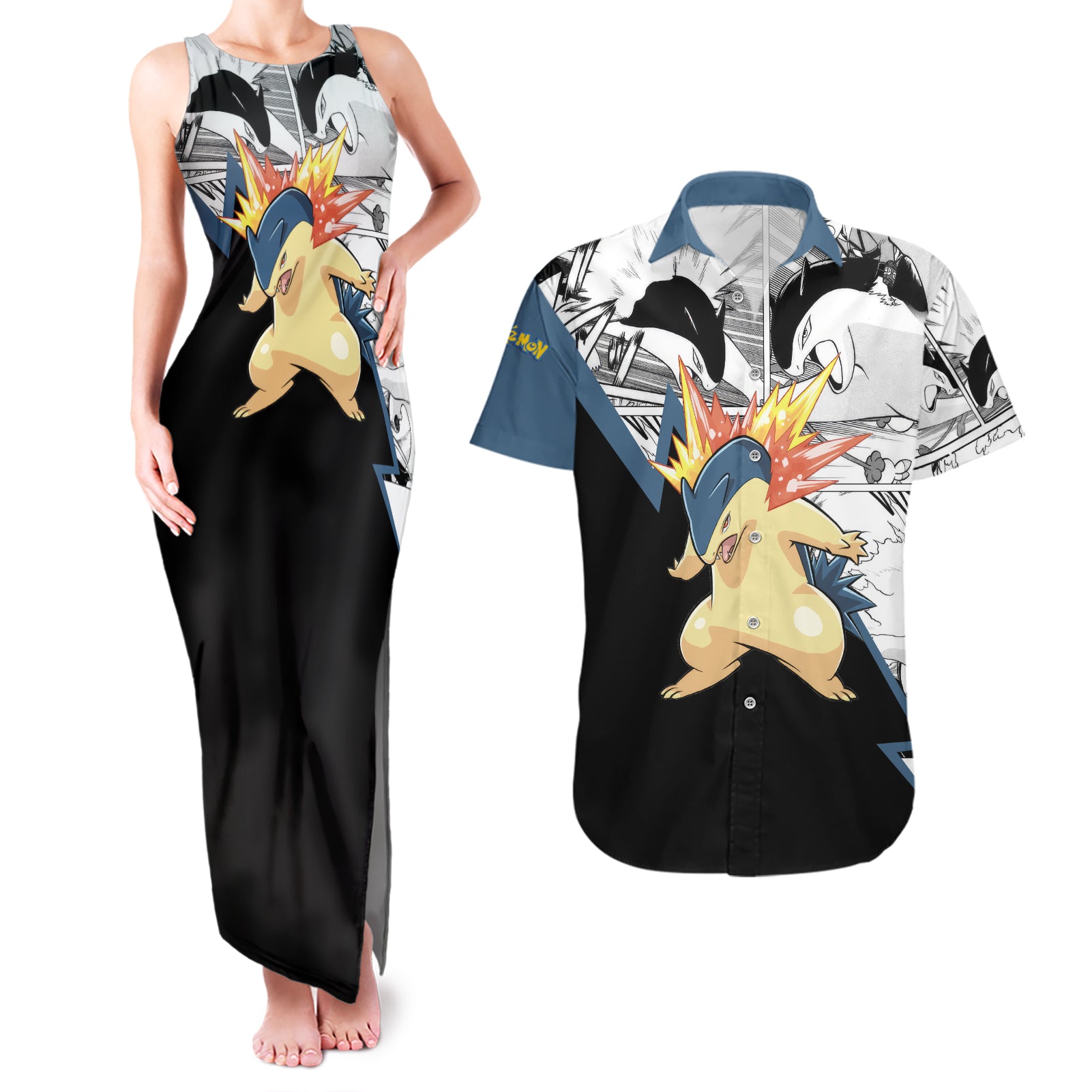 Typhlosion Mix Manga Couples Matching Tank Maxi Dress and Hawaiian Shirt