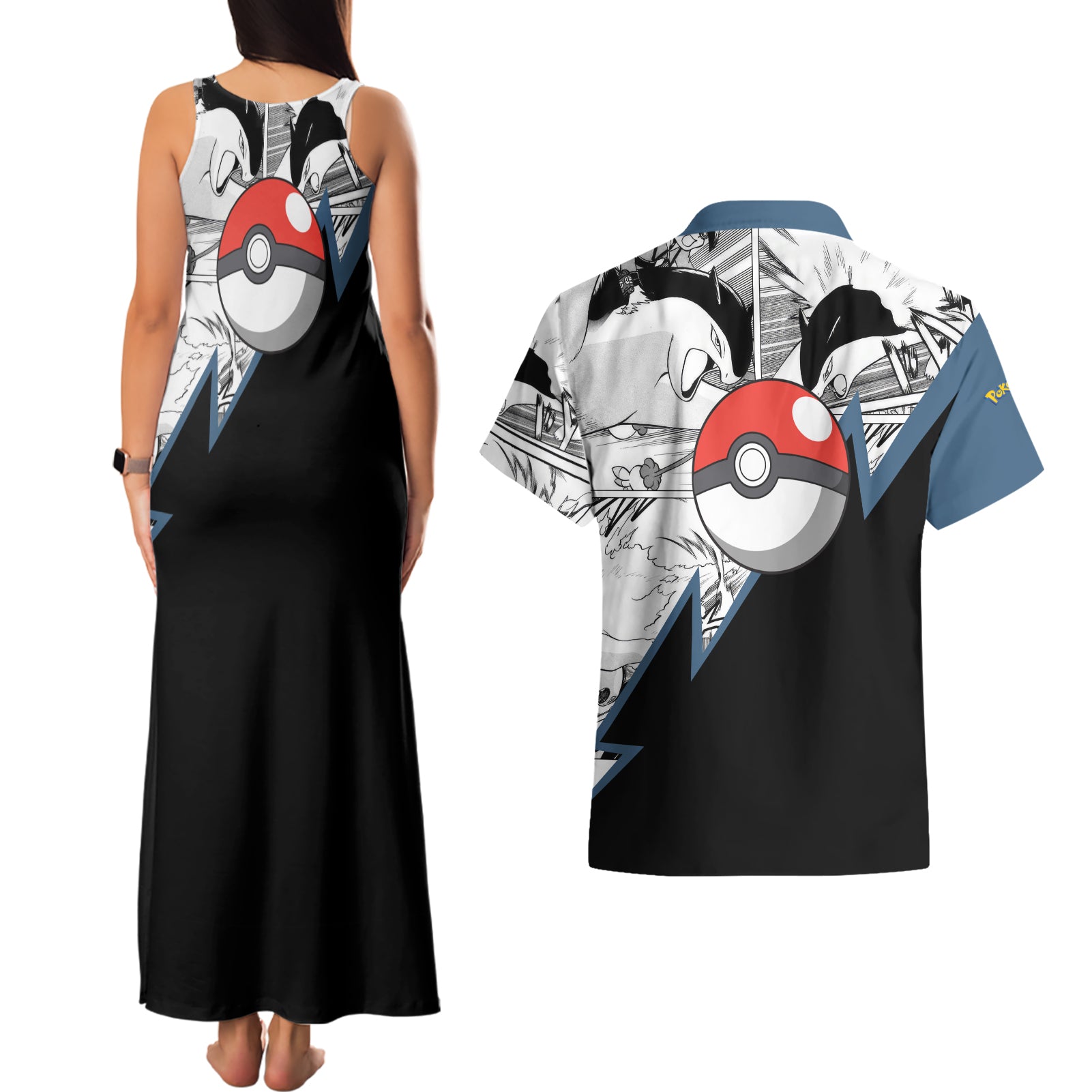 Typhlosion Mix Manga Couples Matching Tank Maxi Dress and Hawaiian Shirt