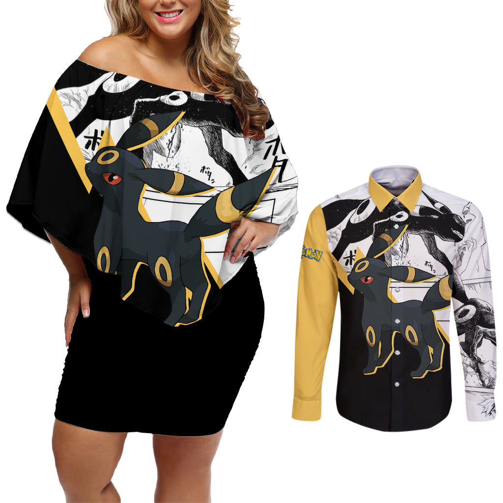 Umbreon Mix Manga Couples Matching Off Shoulder Short Dress and Long Sleeve Button Shirt