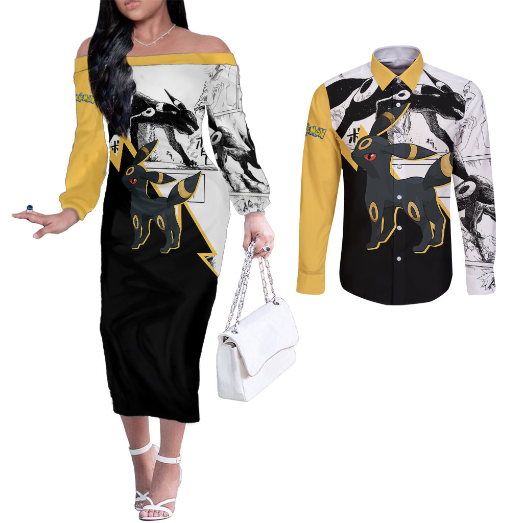 Umbreon Mix Manga Couples Matching Off The Shoulder Long Sleeve Dress and Long Sleeve Button Shirt
