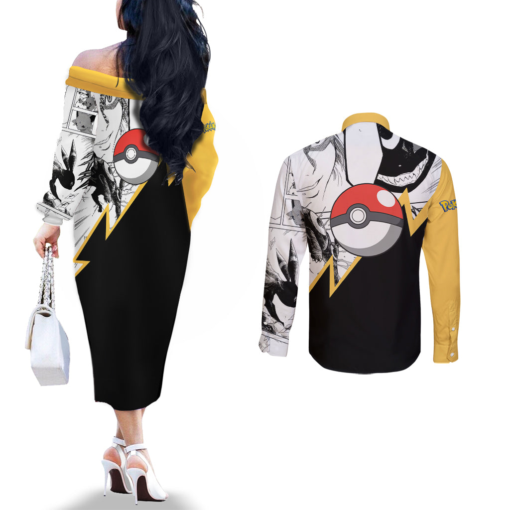 Umbreon Mix Manga Couples Matching Off The Shoulder Long Sleeve Dress and Long Sleeve Button Shirt