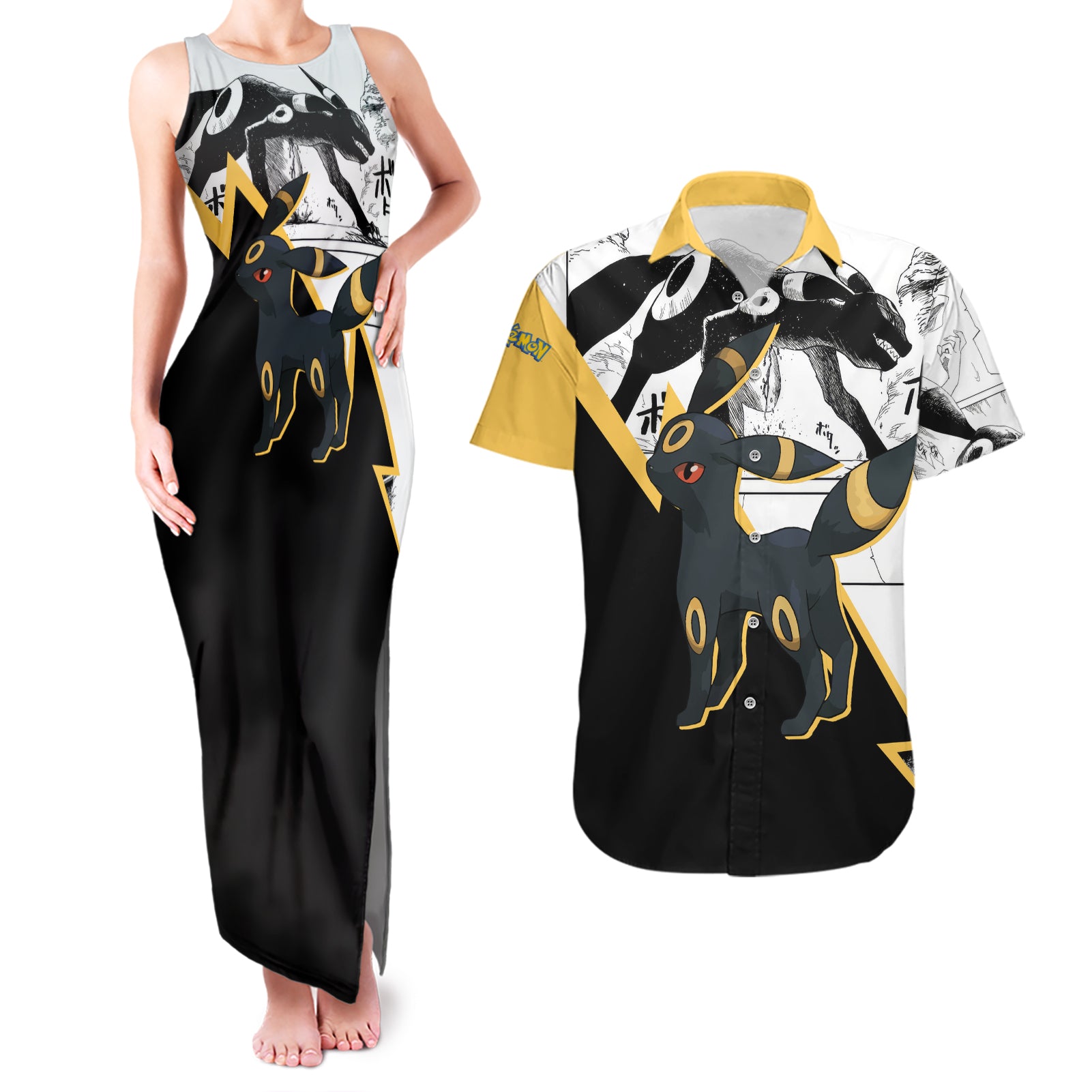 Umbreon Mix Manga Couples Matching Tank Maxi Dress and Hawaiian Shirt