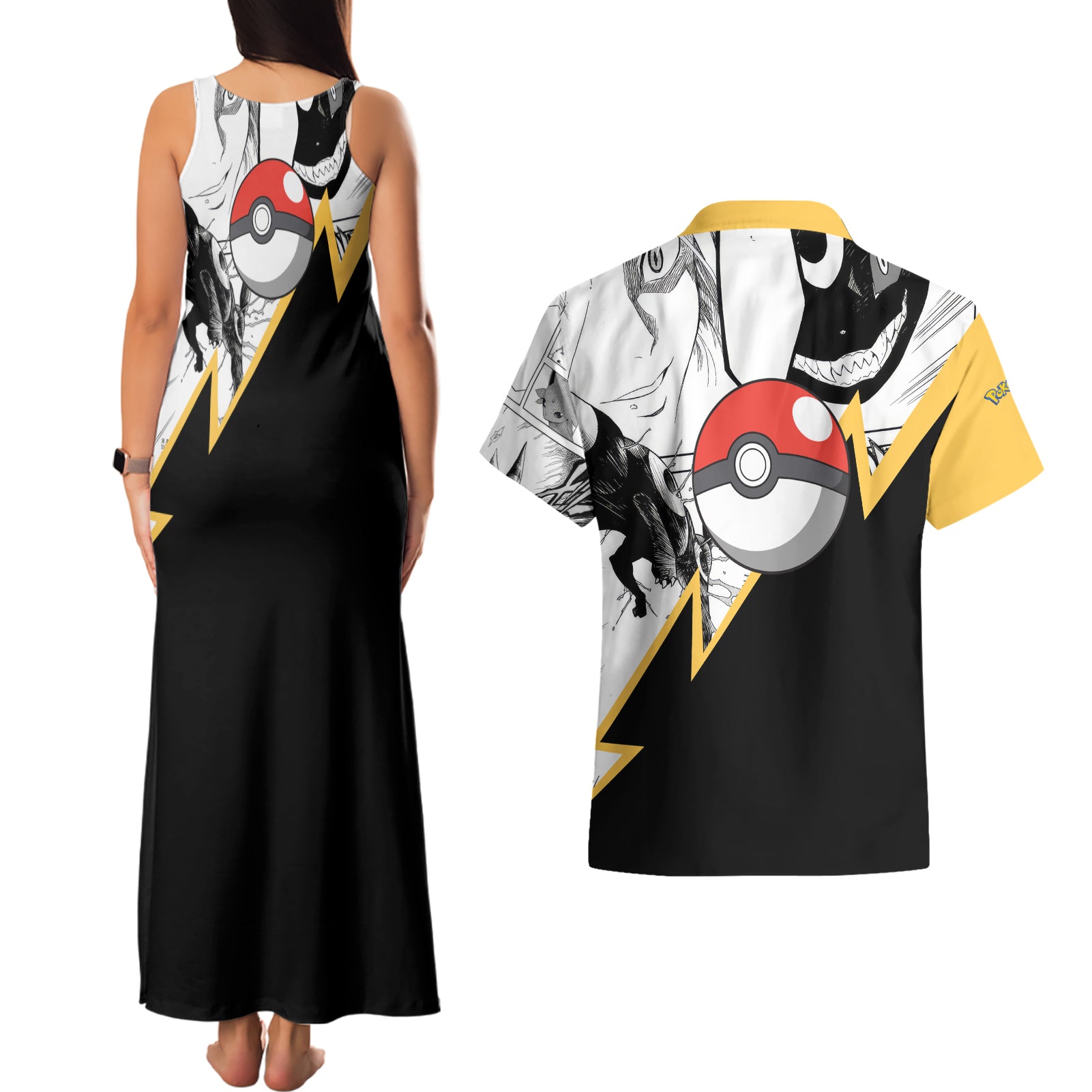 Umbreon Mix Manga Couples Matching Tank Maxi Dress and Hawaiian Shirt