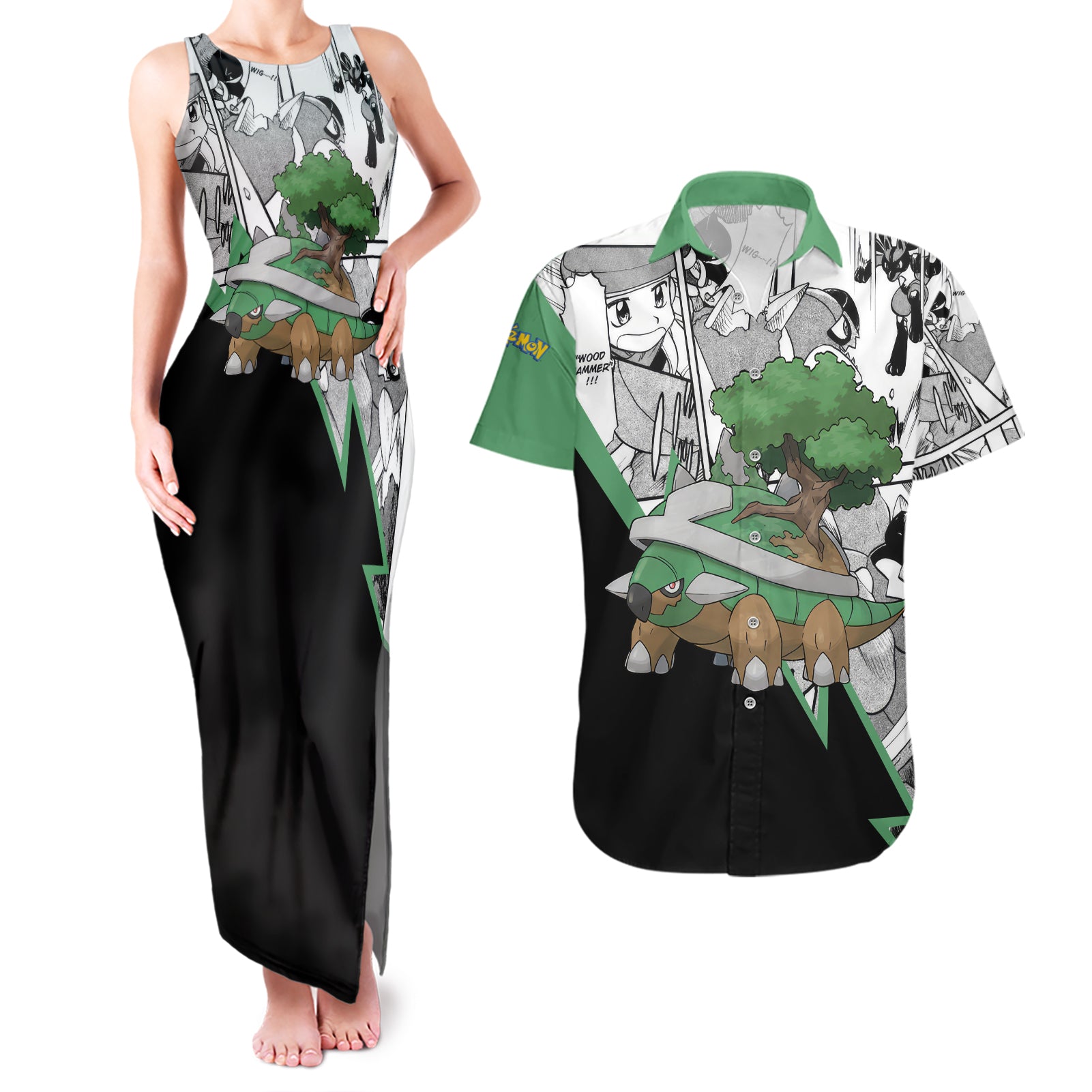 Torterra Anime Couples Matching Tank Maxi Dress and Hawaiian Shirt