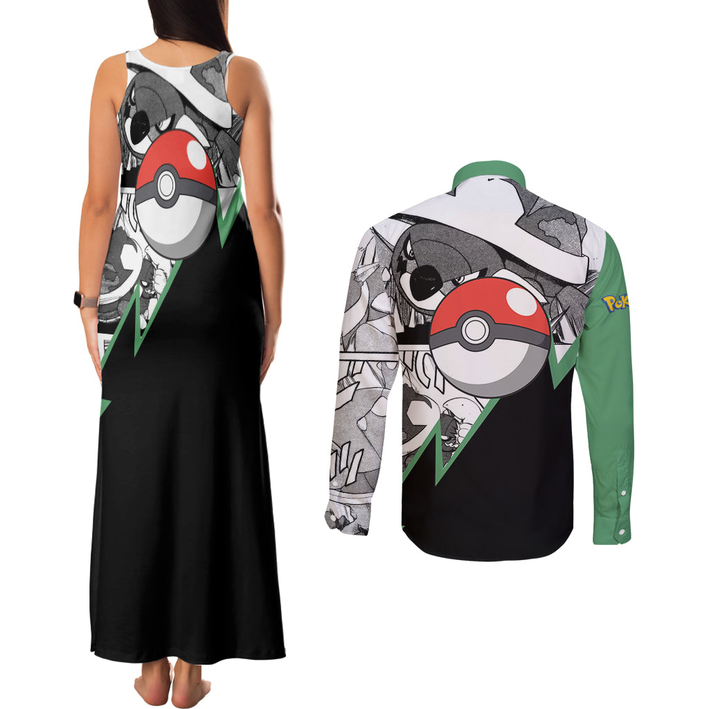 Torterra Anime Couples Matching Tank Maxi Dress and Long Sleeve Button Shirt