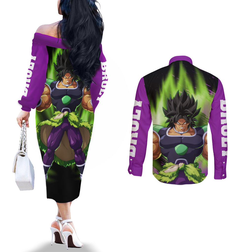 Super Broly Couples Matching Off The Shoulder Long Sleeve Dress and Long Sleeve Button Shirt
