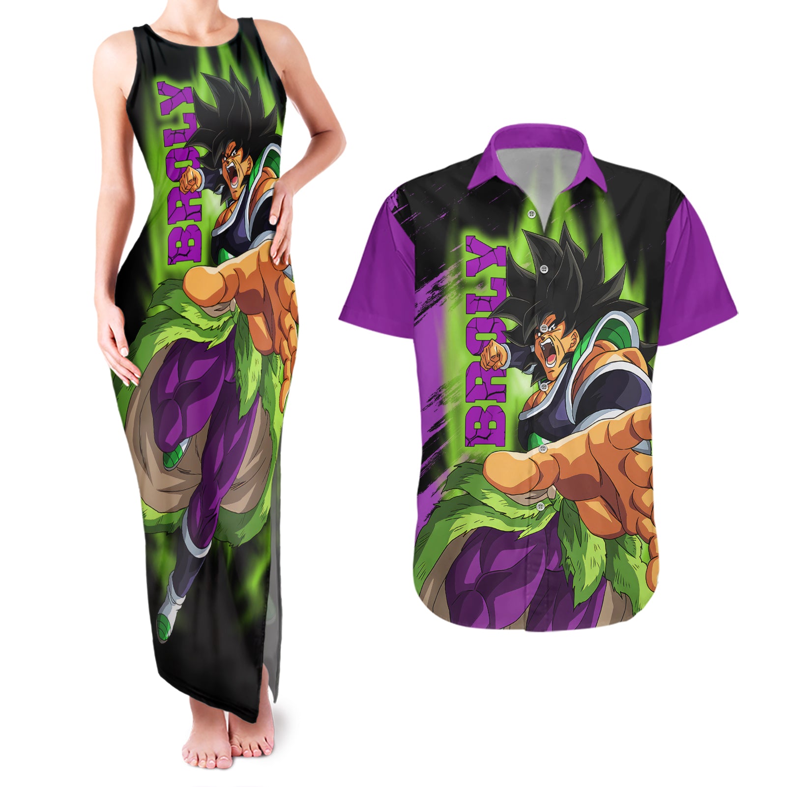 Super Broly Couples Matching Tank Maxi Dress and Hawaiian Shirt