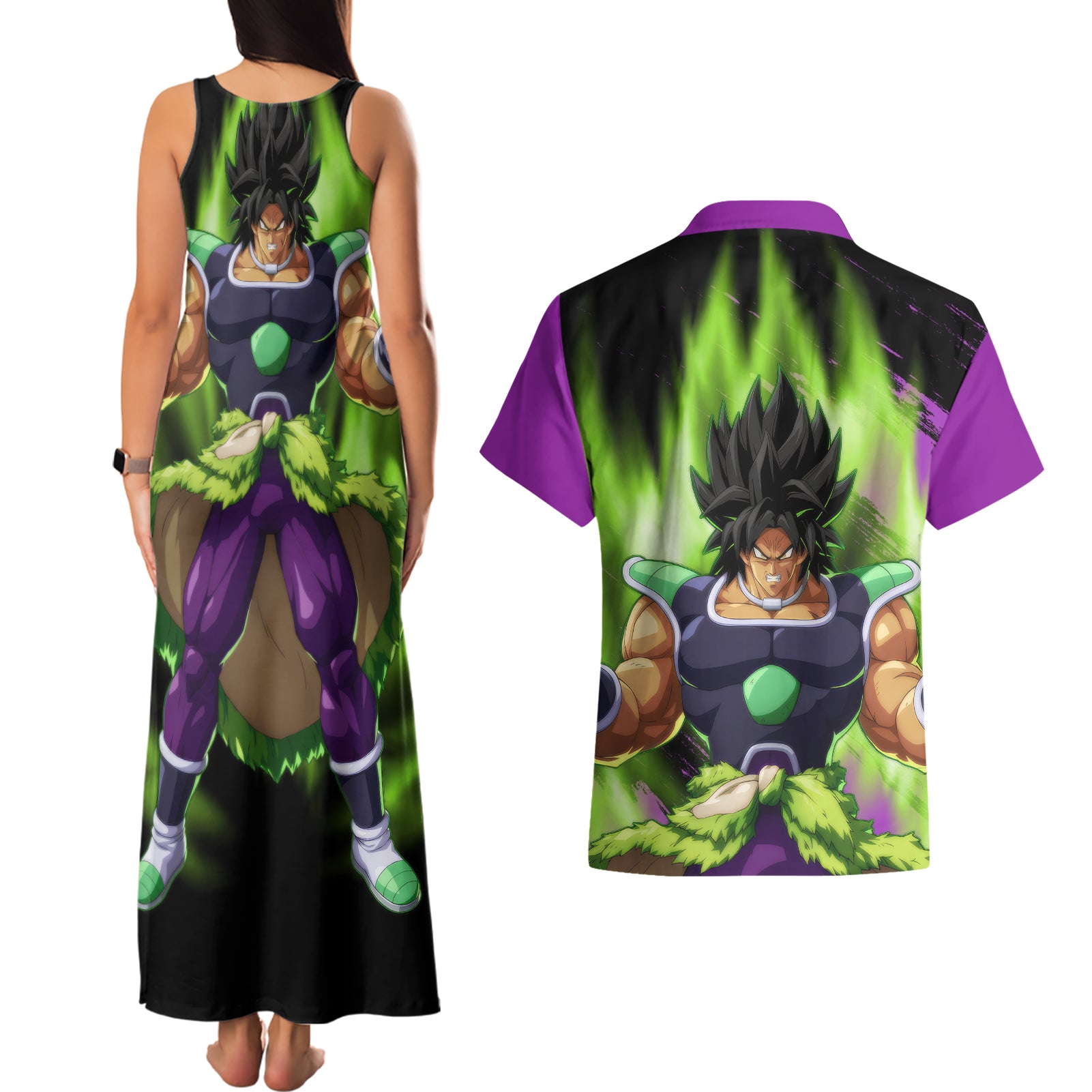 Super Broly Couples Matching Tank Maxi Dress and Hawaiian Shirt