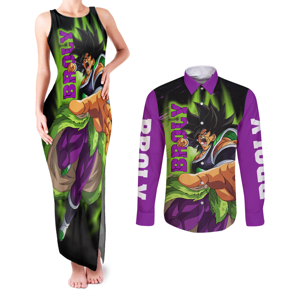 Super Broly Couples Matching Tank Maxi Dress and Long Sleeve Button Shirt