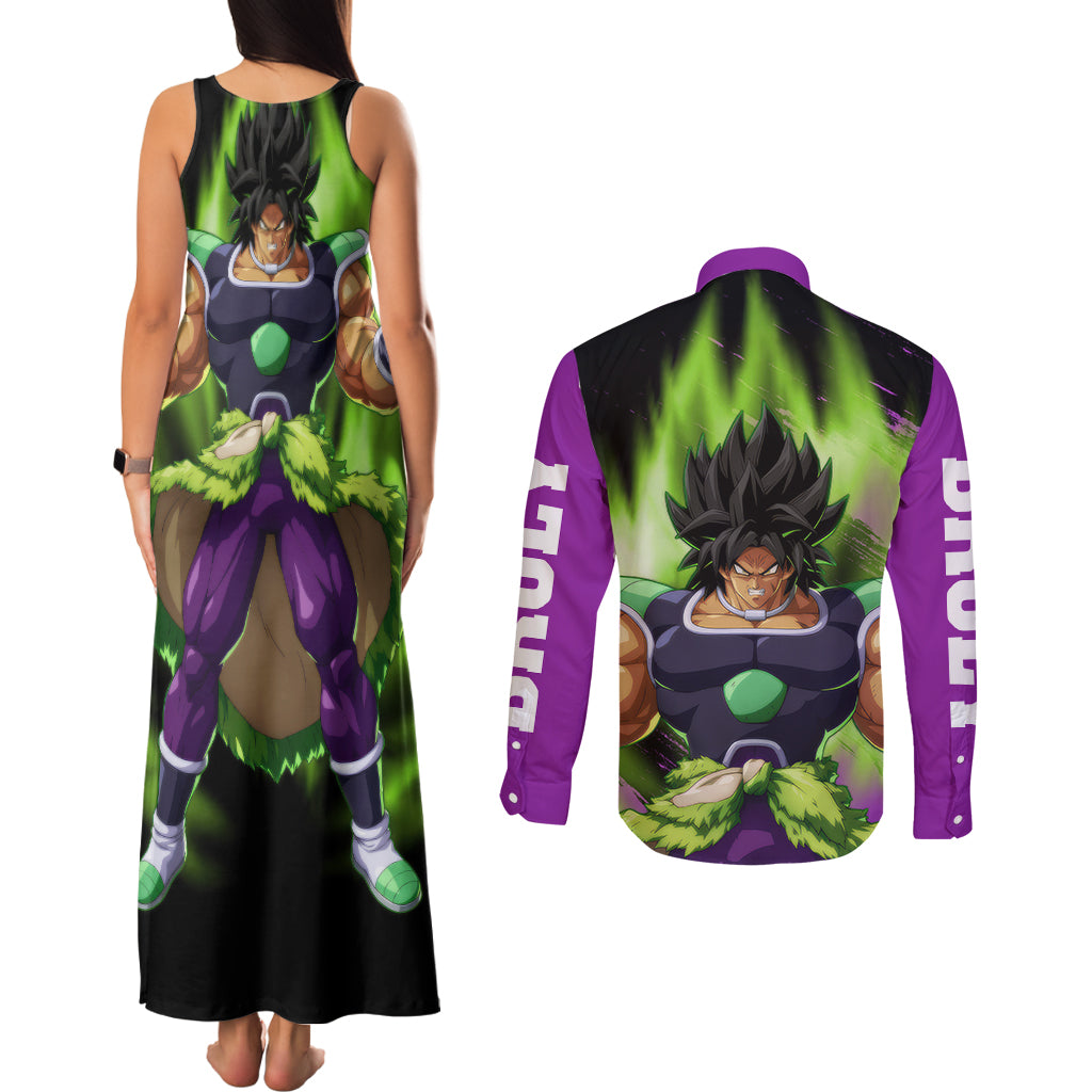 Super Broly Couples Matching Tank Maxi Dress and Long Sleeve Button Shirt