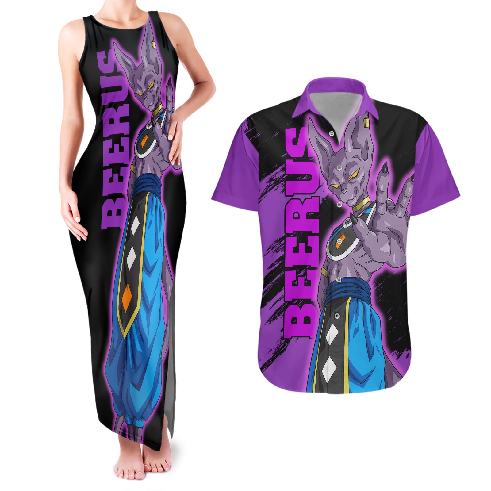 Beerus Dragon Ball Couples Matching Tank Maxi Dress and Hawaiian Shirt