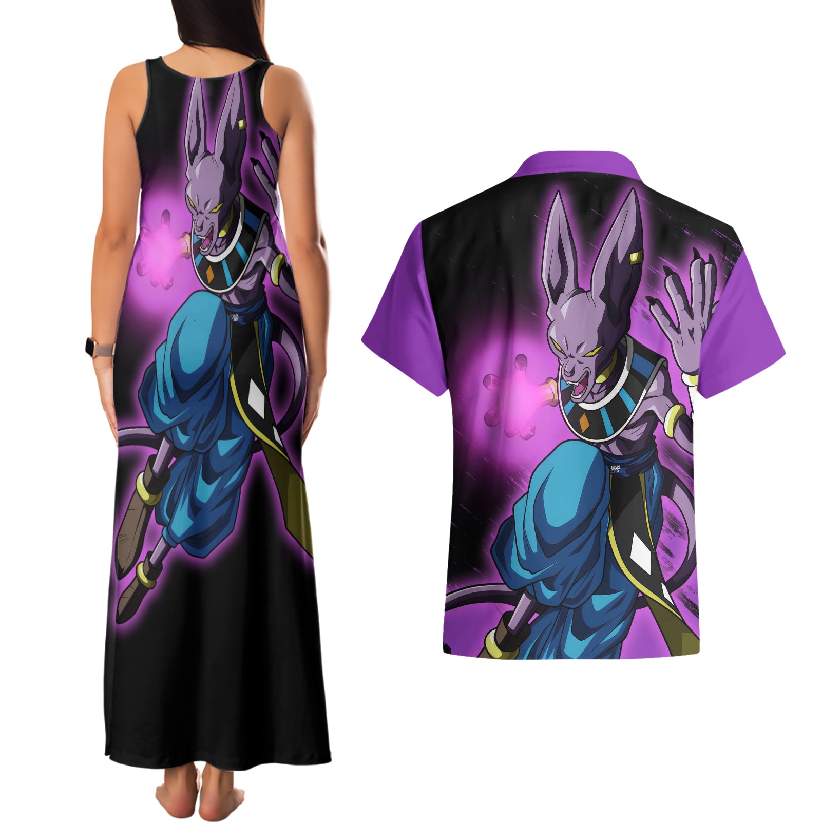 Beerus Dragon Ball Couples Matching Tank Maxi Dress and Hawaiian Shirt